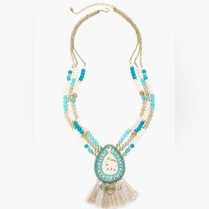 CHICO'S Women’s Turquoise and Neutral Elephant Pendent Long Necklace Adjustable